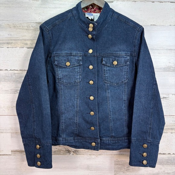 Diane Gilman DG2 Square Denim Jean Jacket M Blue Embroidered Floral Button Up - Picture 3 of 16